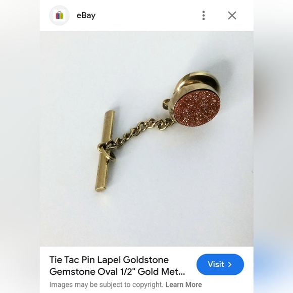 #0102 Tie Tac Pin Lapel Goldstone Gemstone Oval Gold Metal Vintage - Picture 5 of 5